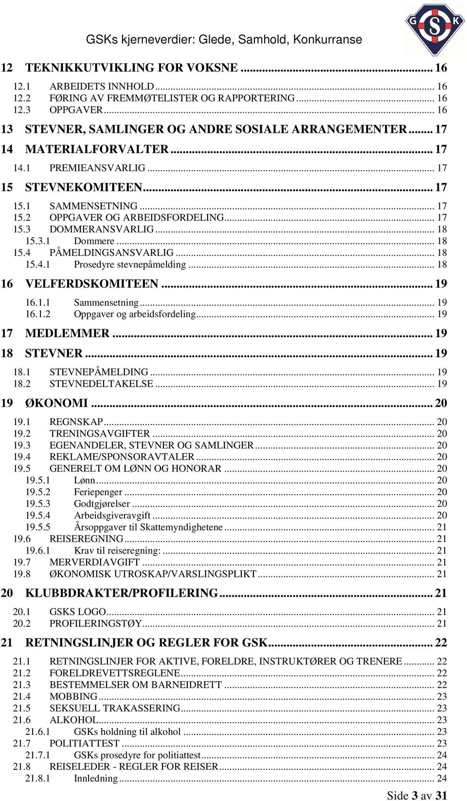 3.1 Dommere... 18 15.4 PÅMELDINGSANSVARLIG... 18 15.4.1 Prosedyre stevnepåmelding... 18 16 VELFERDSKOMITEEN... 19 16.1.1 Sammensetning... 19 16.1.2 Oppgaver og arbeidsfordeling... 19 17 MEDLEMMER.