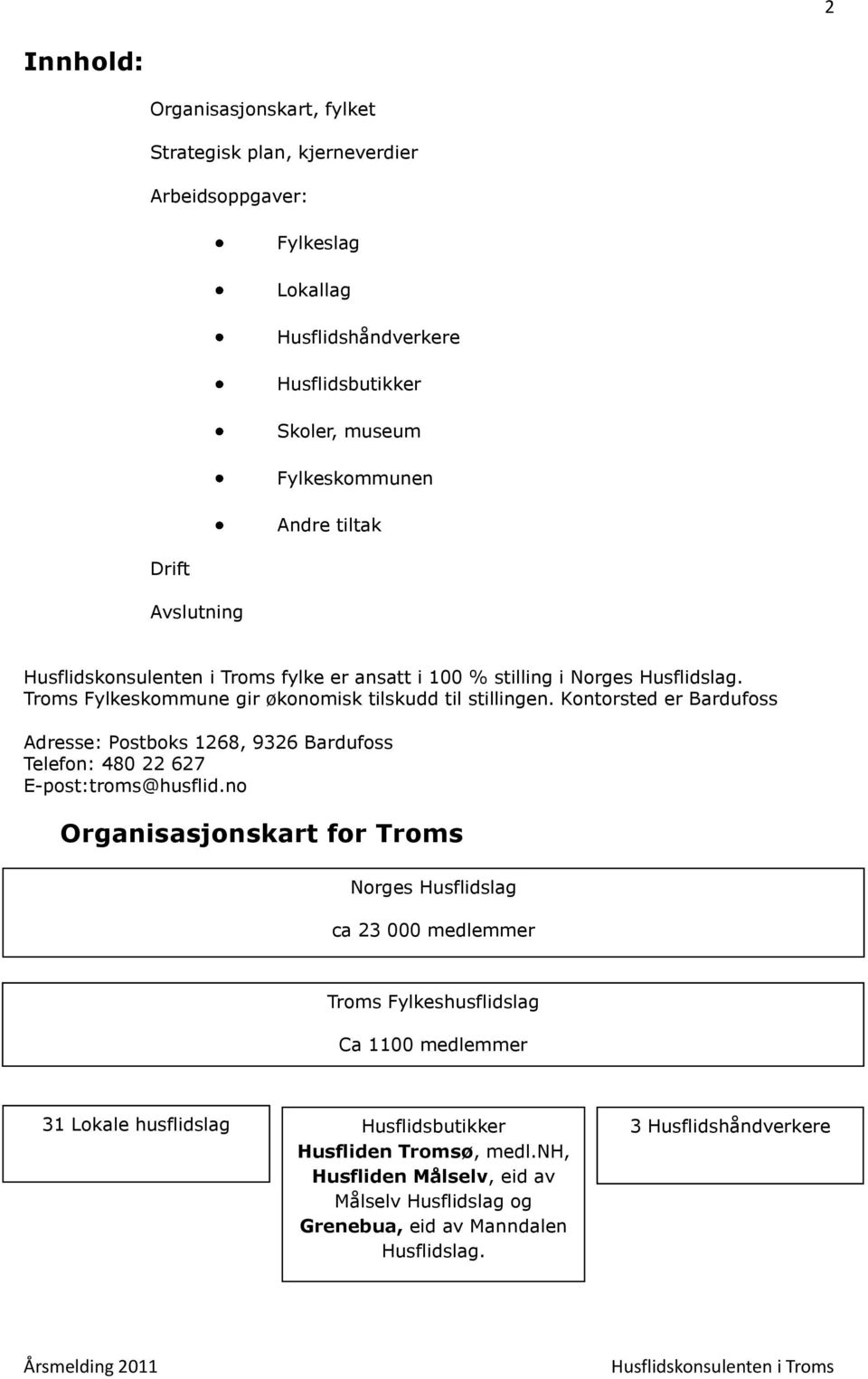 Kontorsted er Bardufoss Adresse: Postboks 1268, 9326 Bardufoss Telefon: 480 22 627 E-post:troms@husflid.