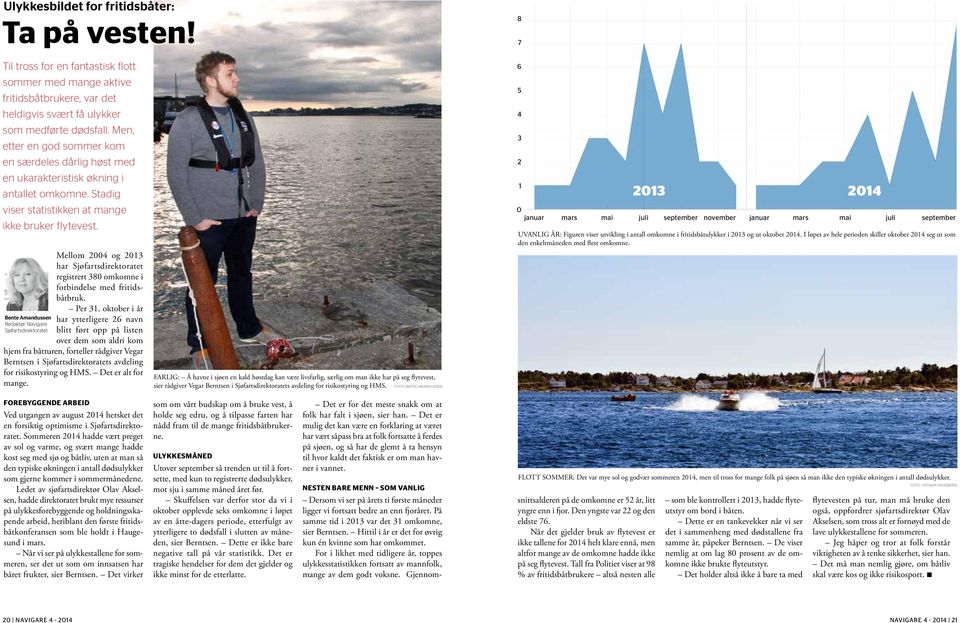 Bente Amandussen Redaktør Navigare Mellom 2004 og 2013 har registrert 380 omkomne i forbindelse med fritidsbåtbruk. Per 31.