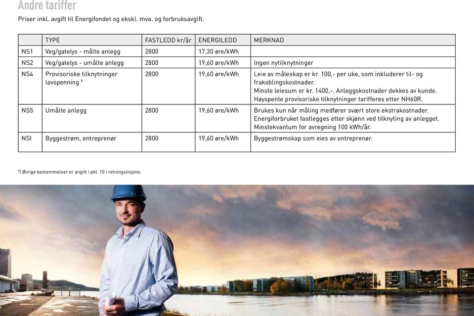 er kr. 100,- per uke, som inkluderer til- og NS4 Provisoriske tilknytninger lavspenning 1 frakoblingskostnader. Minste leiesum er kr. 1400,-. Anleggskostnader dekkes av kunde.