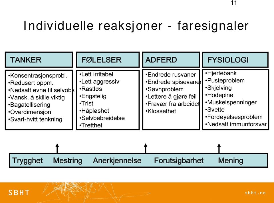 å skille viktig Bagatellisering Overdimensjon Svart-hvitt tenkning Lett irritabel Lett aggressiv Rastløs Engstelig Trist Håpløshet