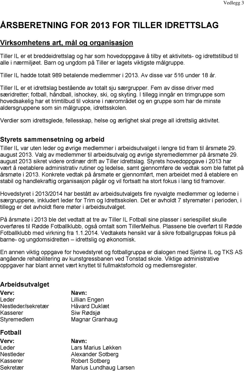 Tiller IL er et idrettslag bestående av totalt sju særgrupper. Fem av disse driver med særidretter; fotball, håndball, ishockey, ski, og skyting.