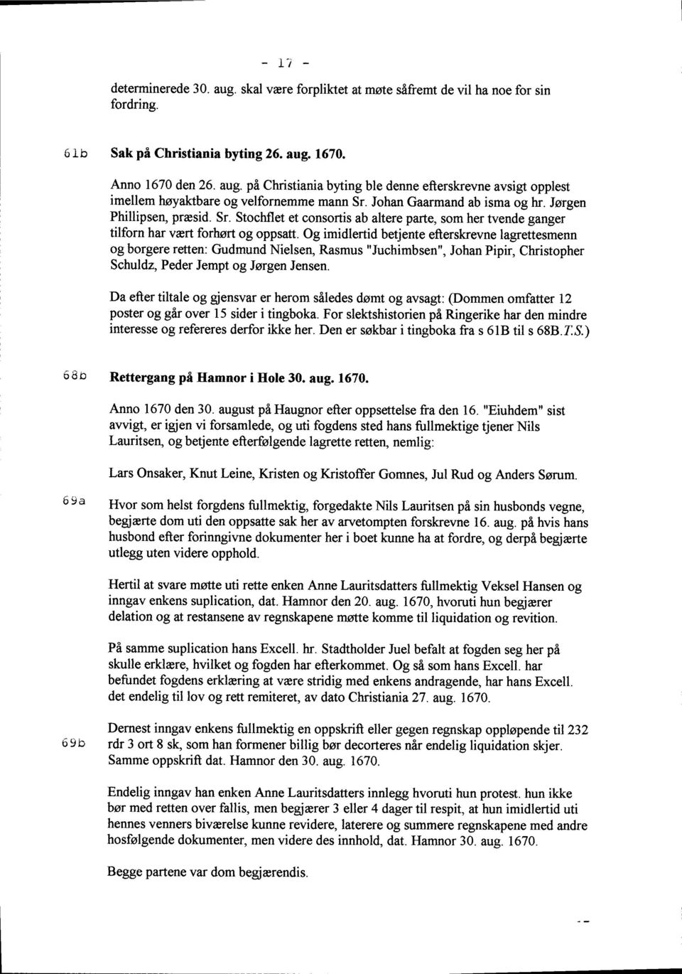 Johan Gaarmand ab isma og hr. Jorgen Phillipsen, presid. Sr. Stochflet et consortis ab altere parte, som her tvende ganger tilforn har vart forhsrt og oppsatt.