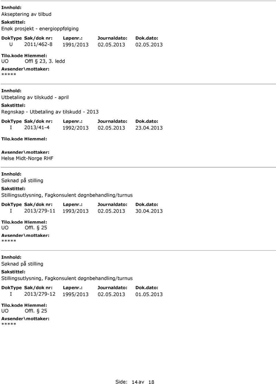 2013 Helse Midt-Norge RHF Søknad på stilling Stillingsutlysning, Fagkonsulent døgnbehandling/turnus O