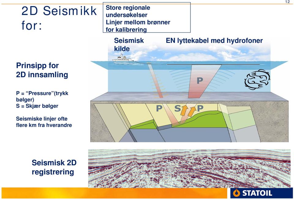 Prinsipp for 2D innsamling P = Pressure (trykk bølger) S = Skjær