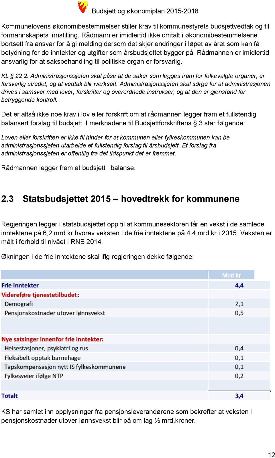 årsbudsjettet bygger på. Rådmannen er imidlertid ansvarlig for at saksbehandling til politiske organ er forsvarlig. KL 22 2.