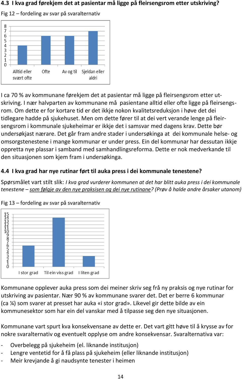 I nær halvparten av kommunane må pasientane alltid eller ofte ligge på fleirsengsrom. Om dette er for kortare tid er det ikkje nokon kvalitetsreduksjon i høve det dei tidlegare hadde på sjukehuset.