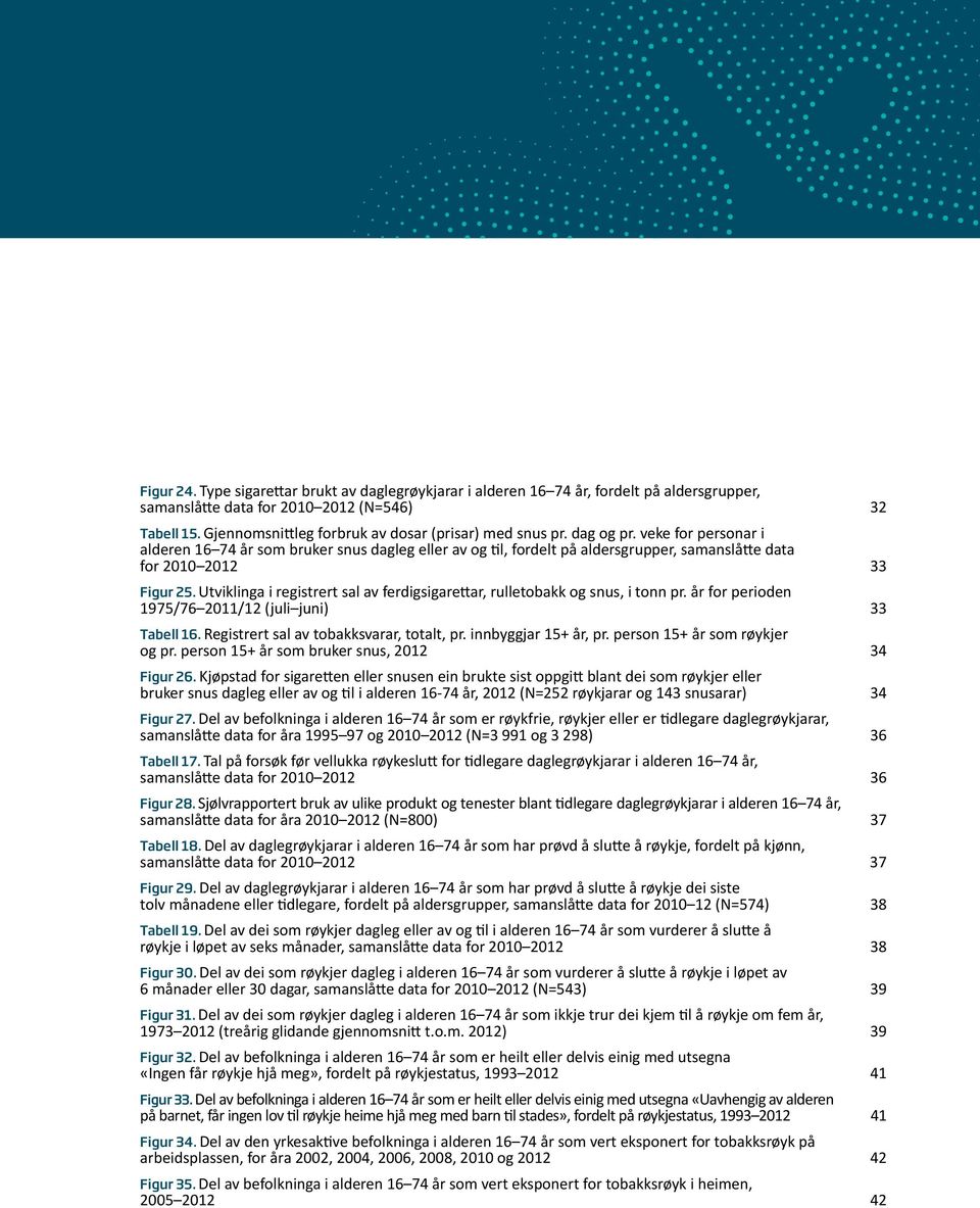 Utviklinga i registrert sal av ferdigsigarettar, rulletobakk og snus, i tonn pr. år for perioden 1975/76 11/12 (juli juni) 33 Tabell 16. Registrert sal av tobakksvarar, totalt, pr.