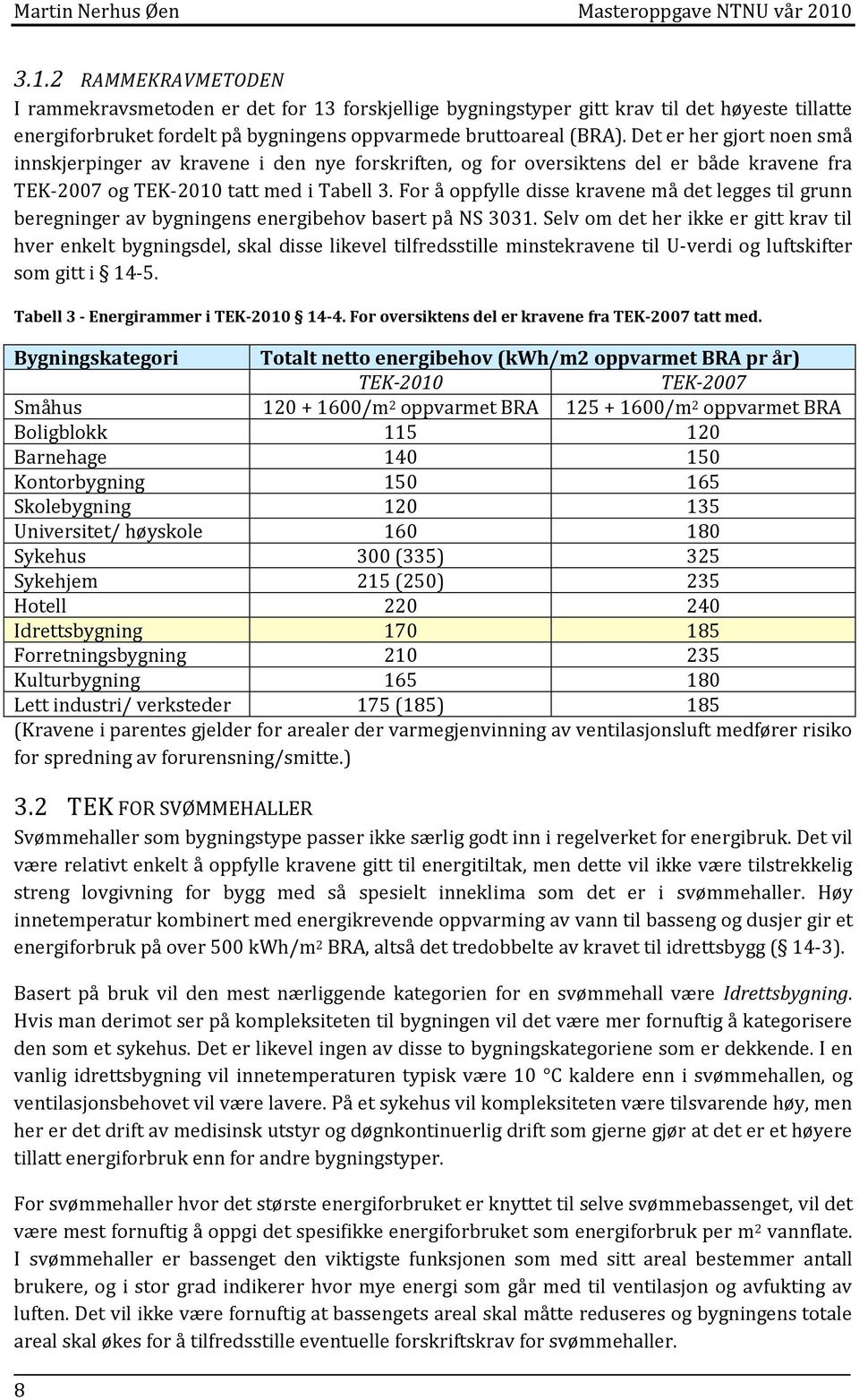 Det er her gjort noen små innskjerpinger av kravene i den nye forskriften, og for oversiktens del er både kravene fra TEK-2007 og TEK-2010 tatt med i Tabell 3.