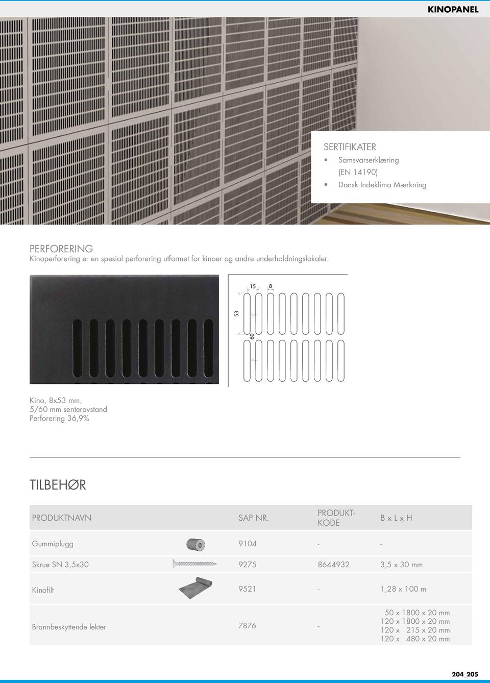 60 53 Kino, 8x53 mm, 5/60 mm senteravstand Perforering 36,9% TILBEHØR PRODUKTNAVN SAP NR.