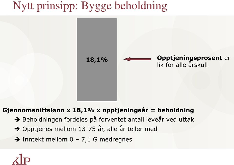 Beholdningen fordeles på forventet antall leveår ved uttak Opptjenes