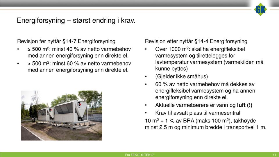 Revisjon etter nyttår 14-4 Energiforsyning Over 1000 m 2 : skal ha energifleksibel varmesystem og tilrettelegges for lavtemperatur varmesystem (varmekilden må kunne byttes) (Gjelder ikke