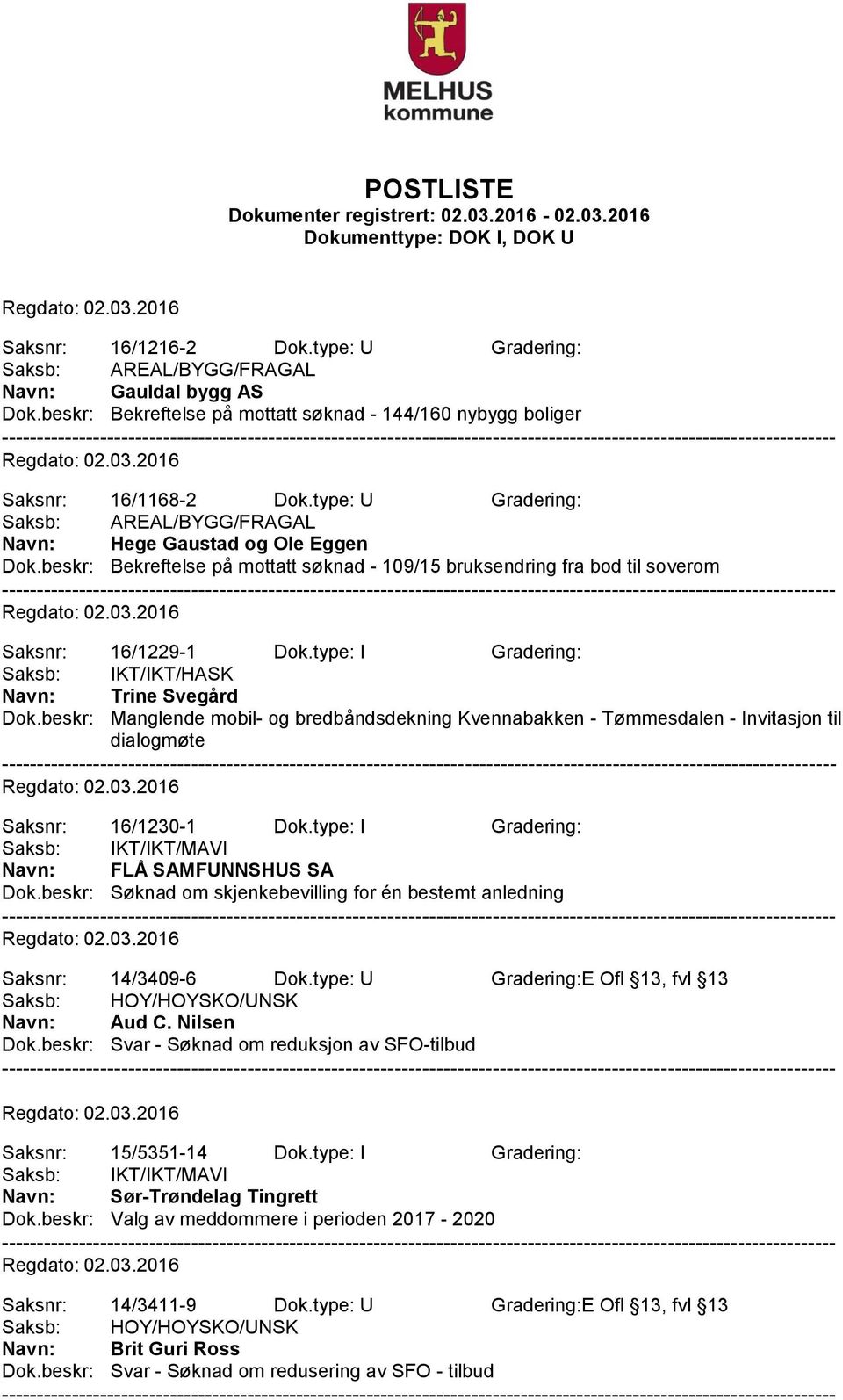 type: I Gradering: Saksb: IKT/IKT/HASK Navn: Trine Svegård Dok.beskr: Manglende mobil- og bredbåndsdekning Kvennabakken - Tømmesdalen - Invitasjon til dialogmøte Saksnr: 16/1230-1 Dok.