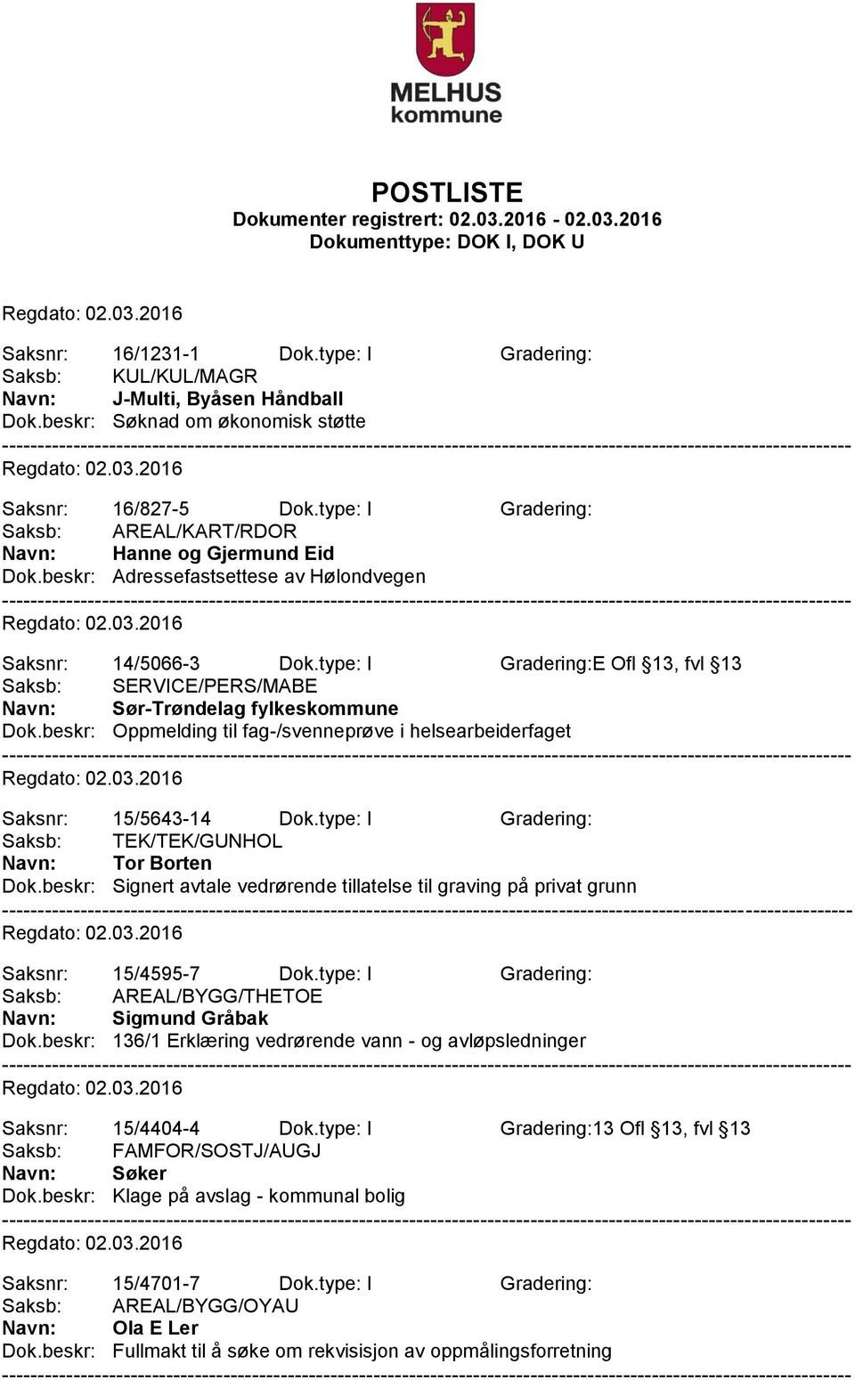 type: I Gradering:E Ofl 13, fvl 13 Saksb: SERVICE/PERS/MABE Navn: Sør-Trøndelag fylkeskommune Dok.beskr: Oppmelding til fag-/svenneprøve i helsearbeiderfaget Saksnr: 15/5643-14 Dok.