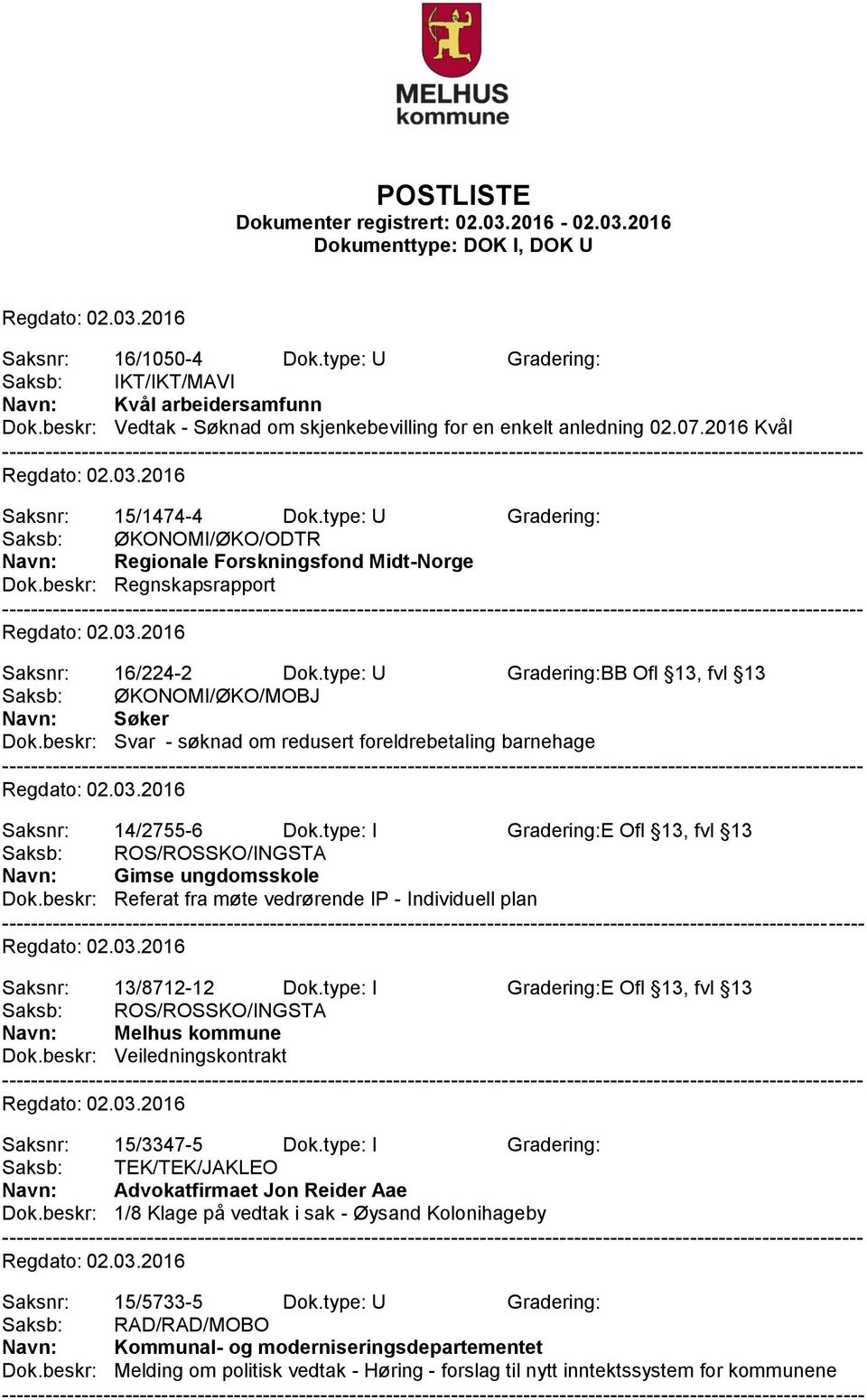 beskr: Svar - søknad om redusert foreldrebetaling barnehage Saksnr: 14/2755-6 Dok.type: I Gradering:E Ofl 13, fvl 13 Saksb: ROS/ROSSKO/INGSTA Navn: Gimse ungdomsskole Dok.