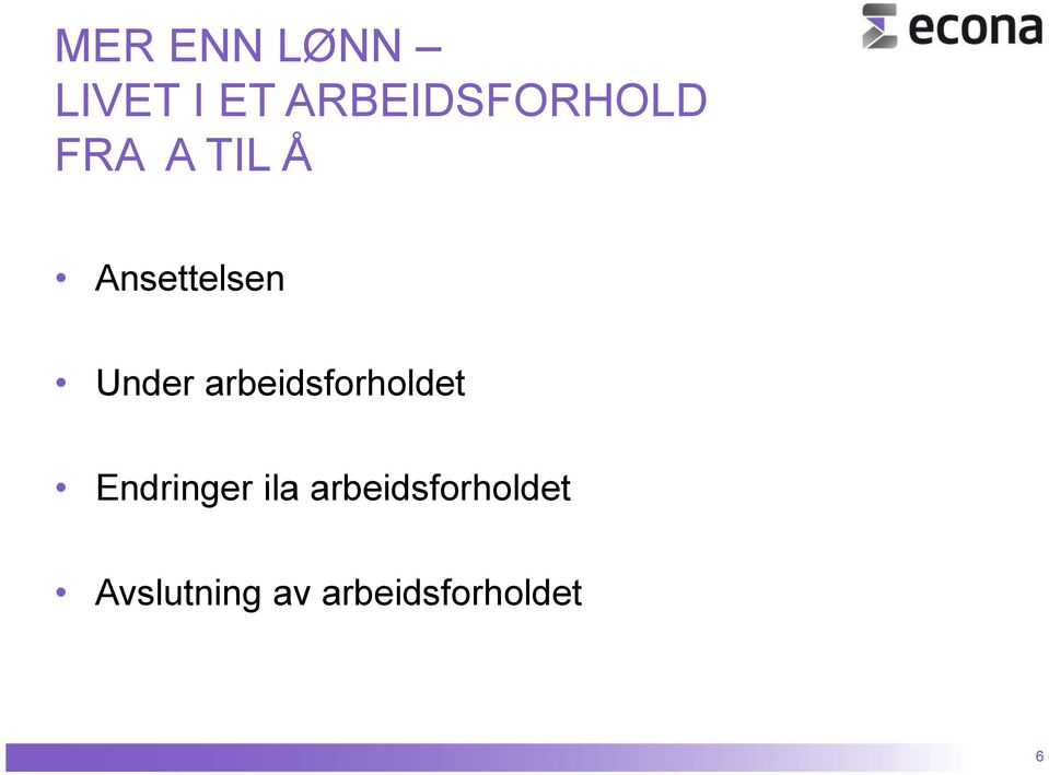 Ansettelsen Under arbeidsforholdet