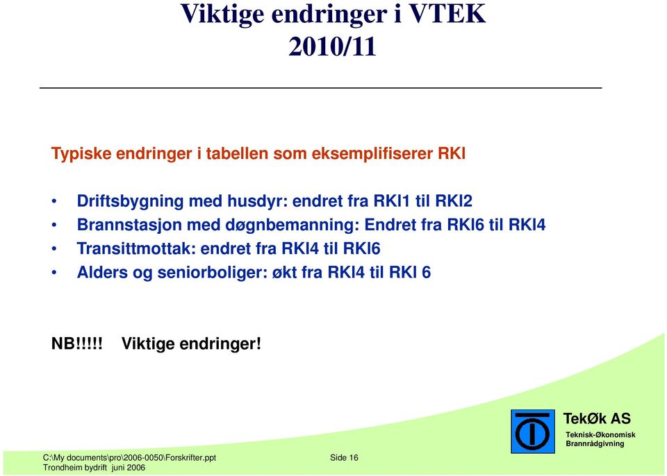 fra RKl6 til RKl4 Transittmottak: endret fra RKl4 til RKl6 Alders og seniorboliger: økt