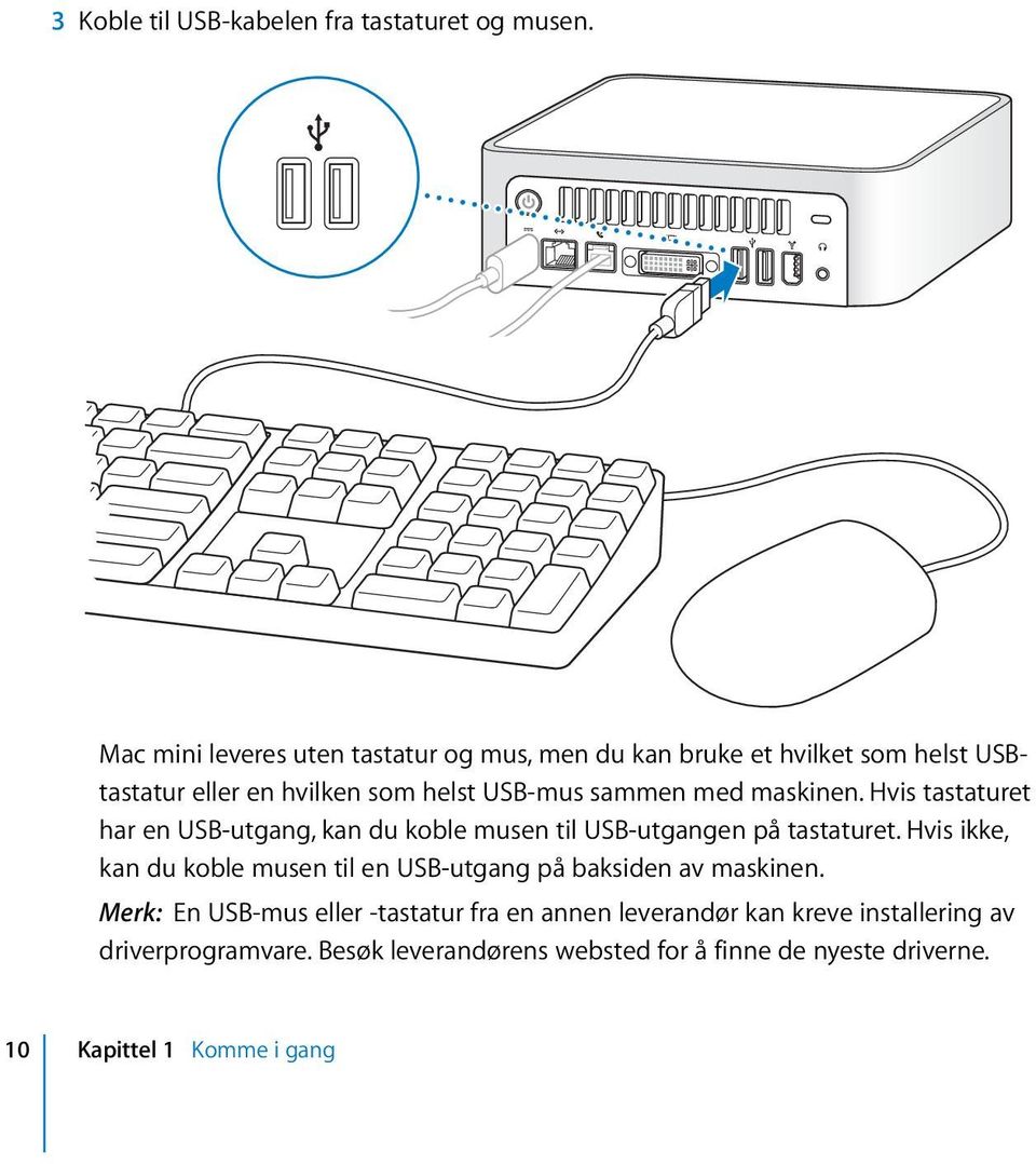 maskinen. Hvis tastaturet har en USB-utgang, kan du koble musen til USB-utgangen på tastaturet.