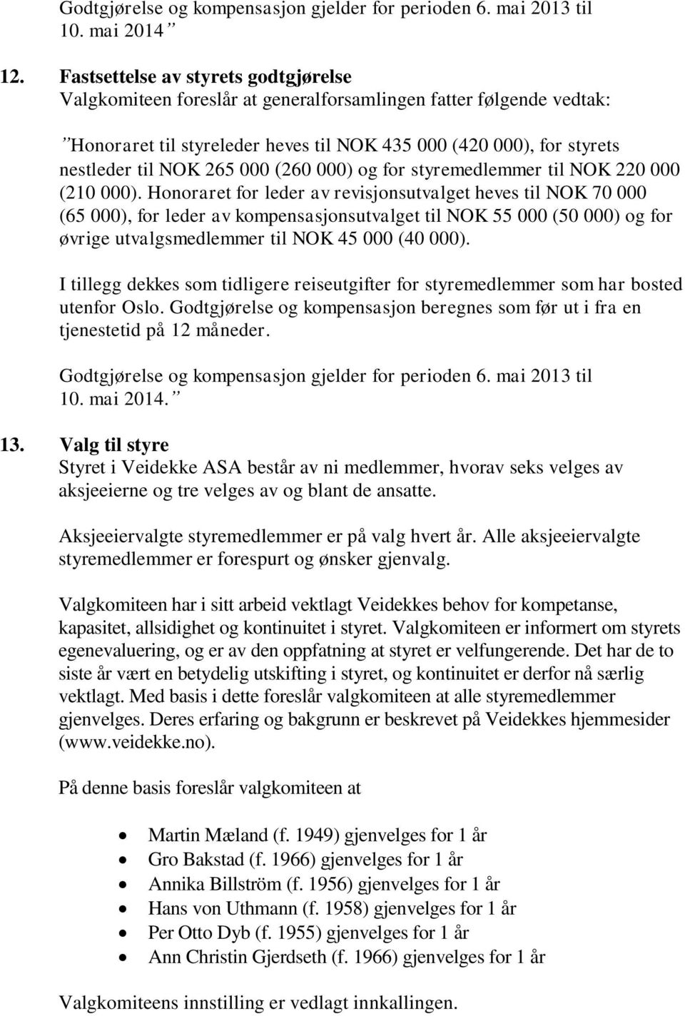 000 (260 000) og for styremedlemmer til NOK 220 000 (210 000).