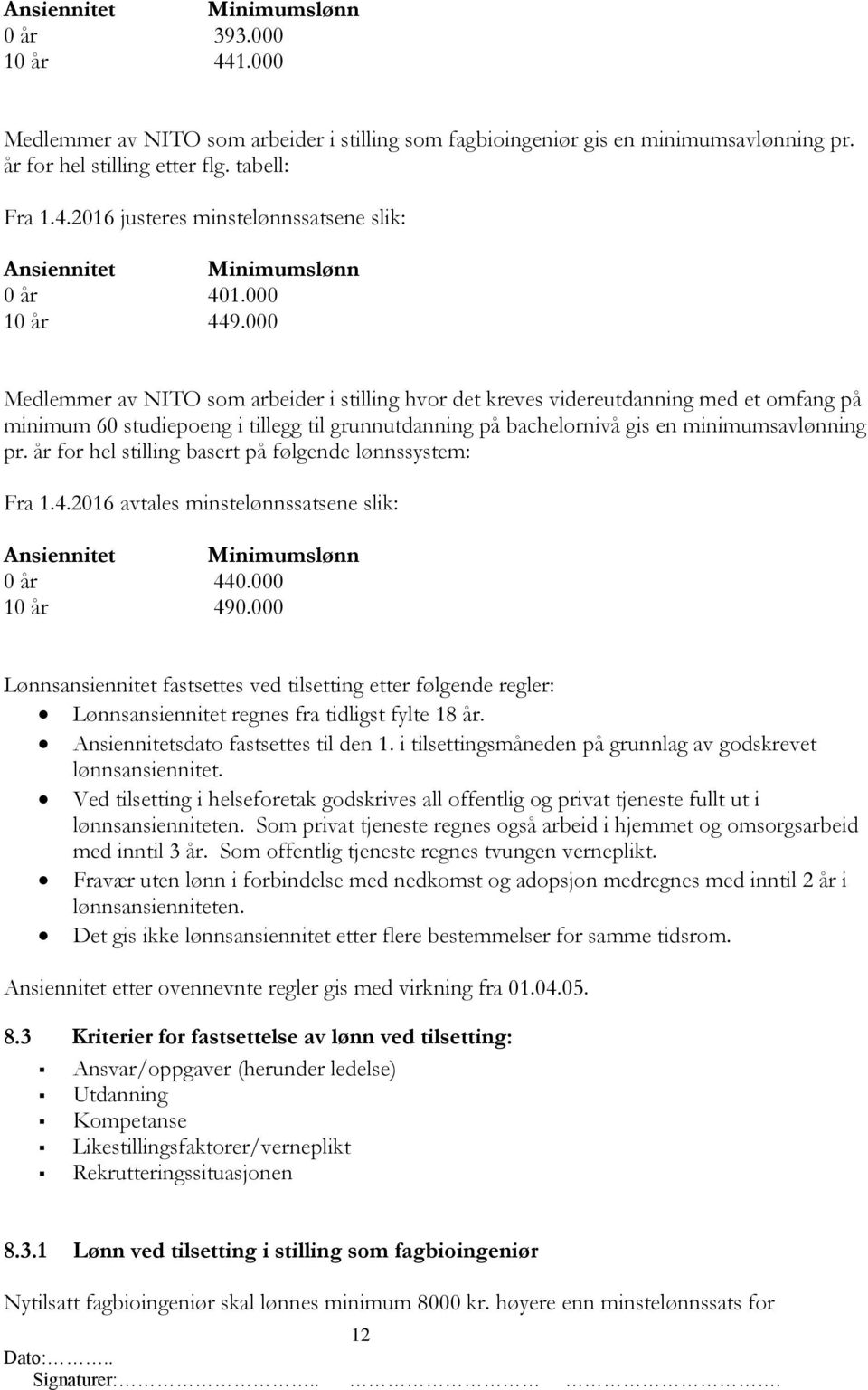 000 Medlemmer av NITO som arbeider i stilling hvor det kreves videreutdanning med et omfang på minimum 60 studiepoeng i tillegg til grunnutdanning på bachelornivå gis en minimumsavlønning pr.