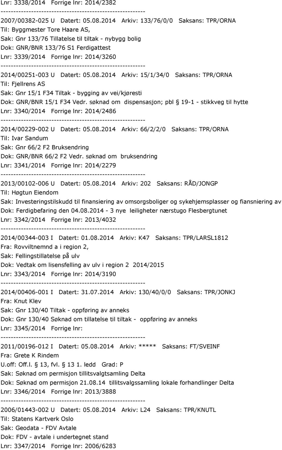 2014/00251-003 U Datert: 05.08.2014 Arkiv: 15/1/34/0 Saksans: TPR/ORNA Til: Fjellrens AS Sak: Gnr 15/1 F34 Tiltak - bygging av vei/kjøresti Dok: GNR/BNR 15/1 F34 Vedr.