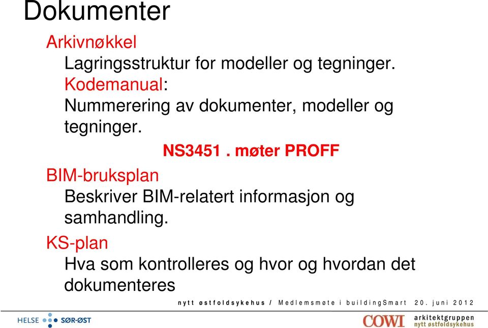 møter PROFF BIM-bruksplan Beskriver BIM-relatert informasjon og