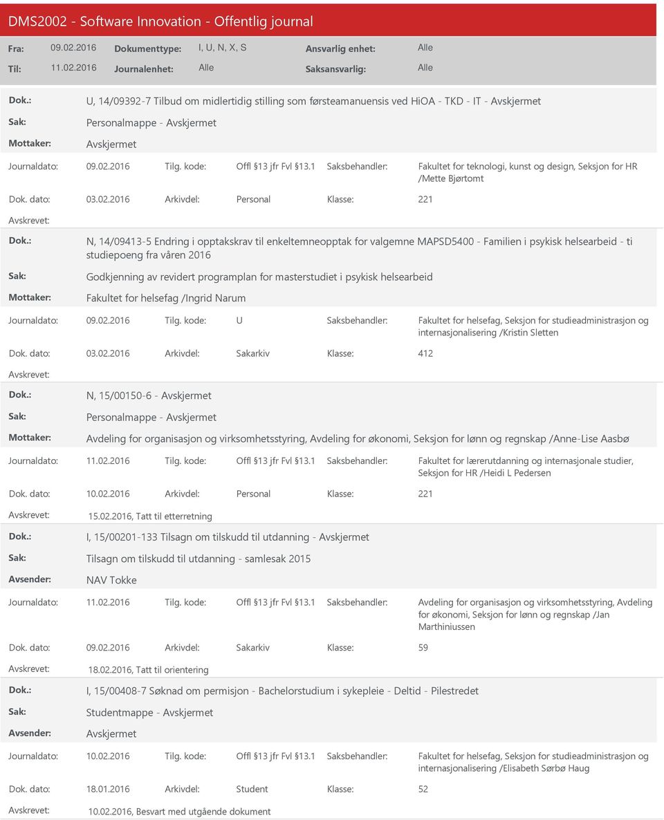 programplan for masterstudiet i psykisk helsearbeid Fakultet for helsefag /Ingrid Narum internasjonalisering /Kristin Sletten Dok. dato: 03.02.