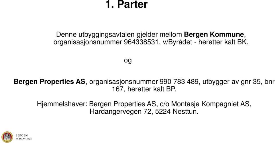 og Bergen Properties AS, organisasjonsnummer 990 783 489, utbygger av gnr 35, bnr