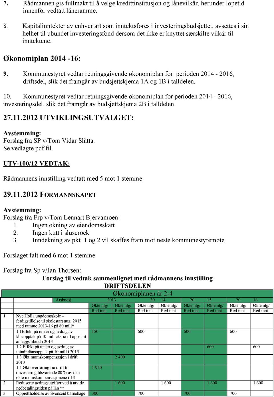 Økonomiplan 2014-16: 9. Kommunestyret vedtar retningsgivende økonomiplan for perioden 2014-2016, driftsdel, slik det framgår av budsjettskjema 1A og 1B i talldelen. 10.