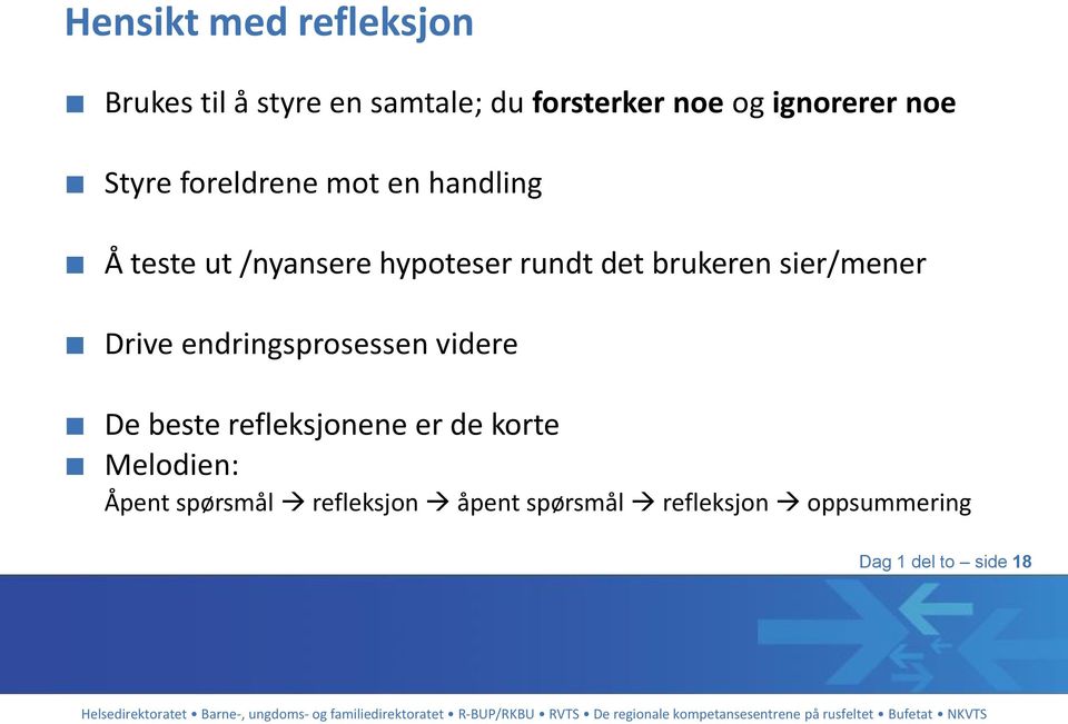 brukeren sier/mener Drive endringsprosessen videre De beste refleksjonene er de korte