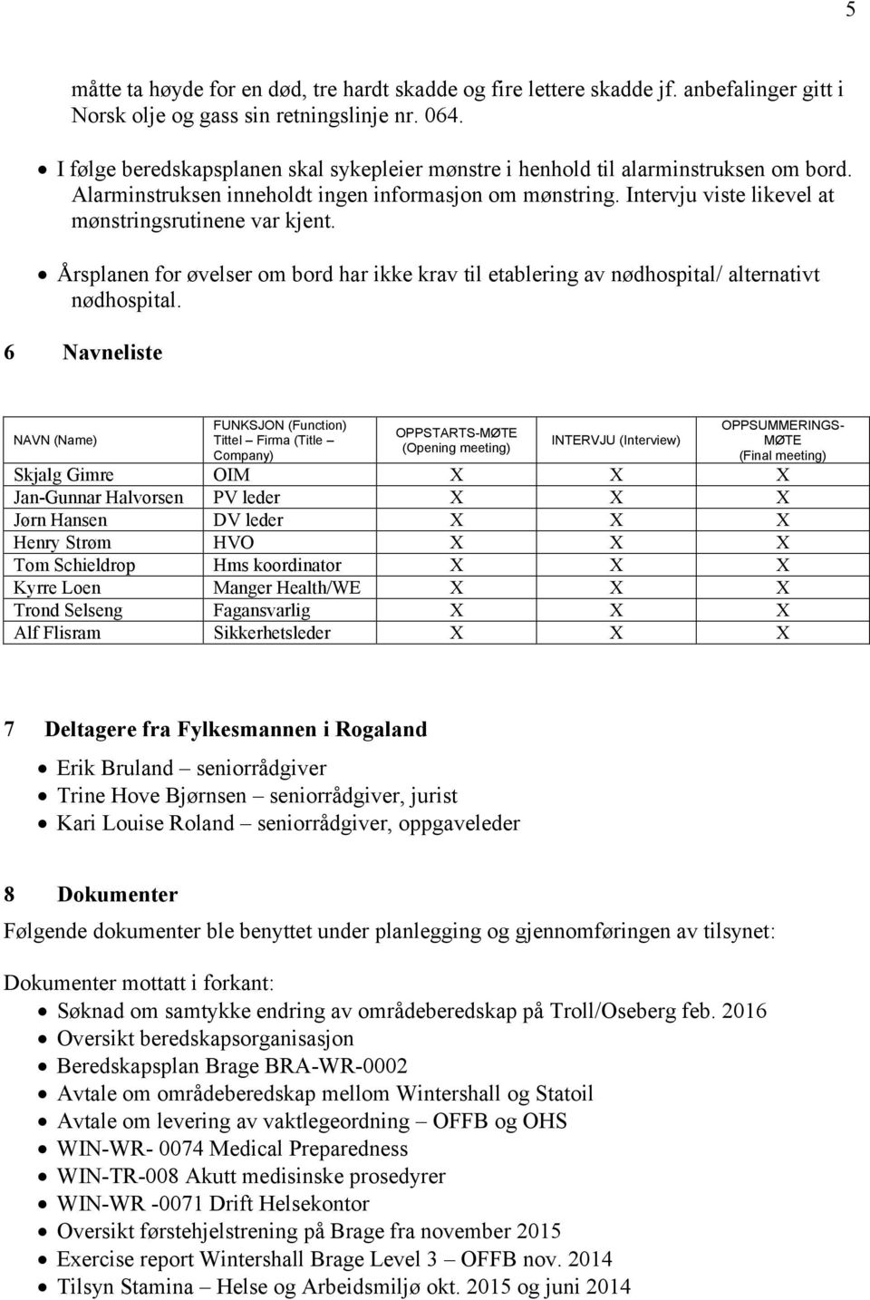 Intervju viste likevel at mønstringsrutinene var kjent. Årsplanen for øvelser om bord har ikke krav til etablering av nødhospital/ alternativt nødhospital.