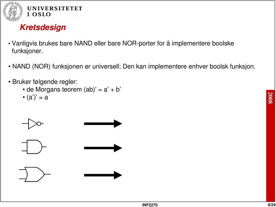 NAND (NOR) funksjonen er universell: Den kan implementere enhver