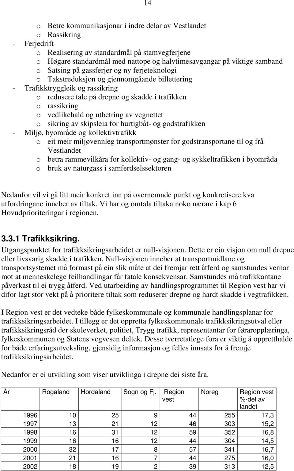 vedlikehald og utbetring av vegnettet o sikring av skipsleia for hurtigbåt- og godstrafikken - Miljø, byområde og kollektivtrafikk o eit meir miljøvennleg transportmønster for godstransportane til og