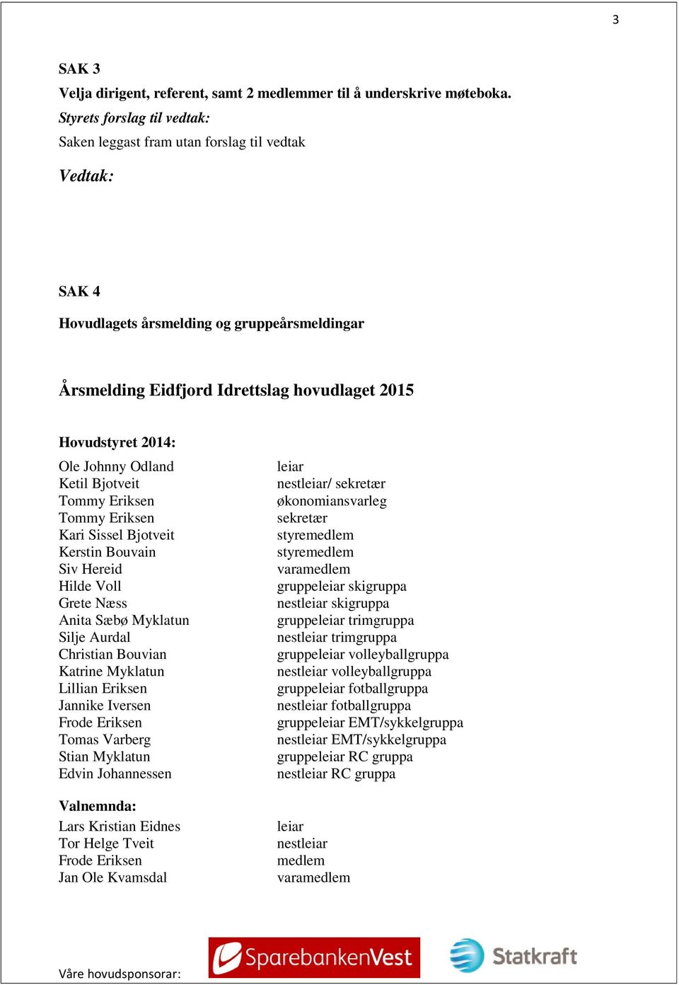 Odland Ketil Bjotveit Tommy Eriksen Tommy Eriksen Kari Sissel Bjotveit Kerstin Bouvain Siv Hereid Hilde Voll Grete Næss Anita Sæbø Myklatun Silje Aurdal Christian Bouvian Katrine Myklatun Lillian