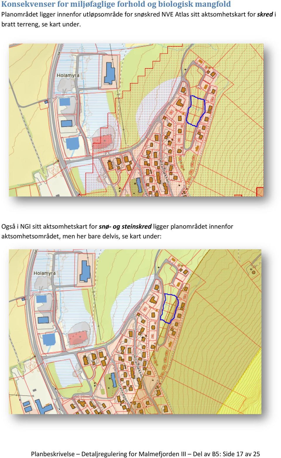 Også i NGI sitt aktsomhetskart for snø- og steinskred ligger planområdet innenfor aktsomhetsområdet,