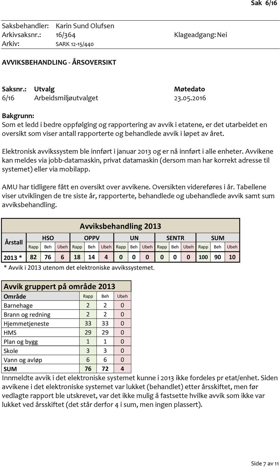 Elektronisk avvikssystem ble innført i januar 2013 og er nå innført i alle enheter.