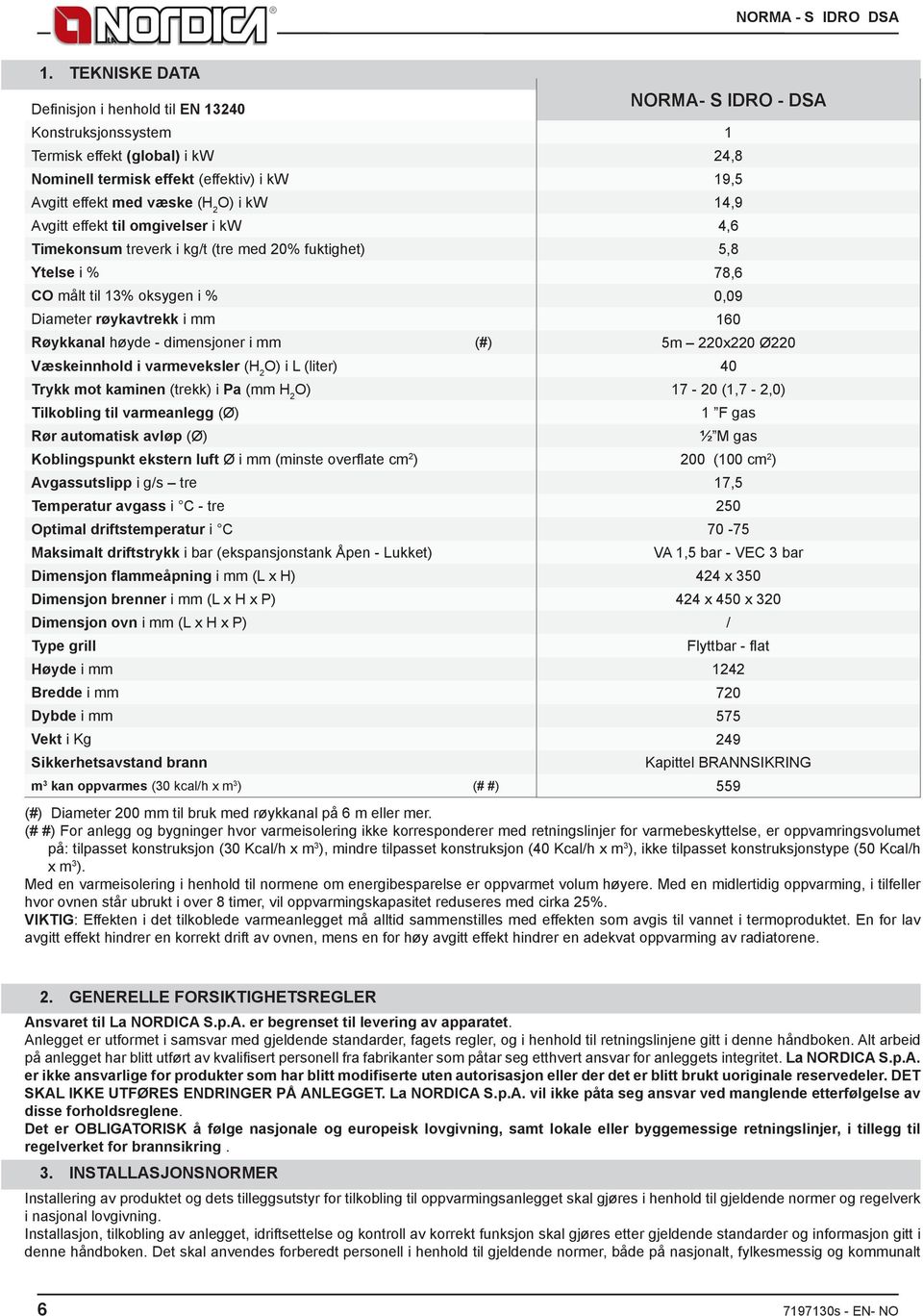 (H 2 O) i L (liter) Trykk mot kaminen (trekk) i Pa (mm H 2 O) Tilkobling til varmeanlegg (Ø) Rør automatisk avløp (Ø) Koblingspunkt ekstern luft Ø i mm (minste overflate cm 2 ) Avgassutslipp i g/s