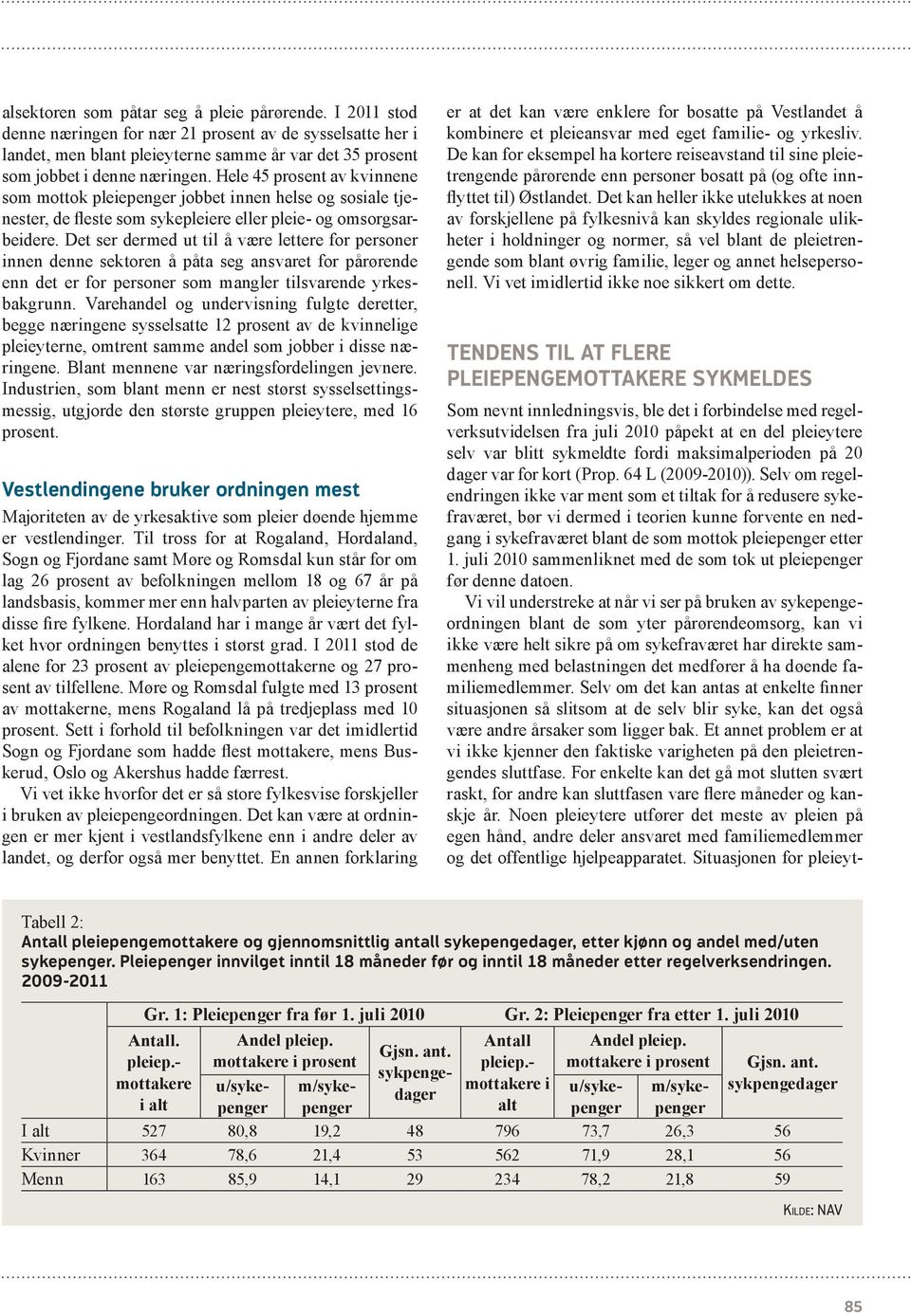 Det ser dermed ut til å være lettere for personer innen denne sektoren å påta seg ansvaret for pårørende enn det er for personer som mangler tilsvarende yrkesbakgrunn.