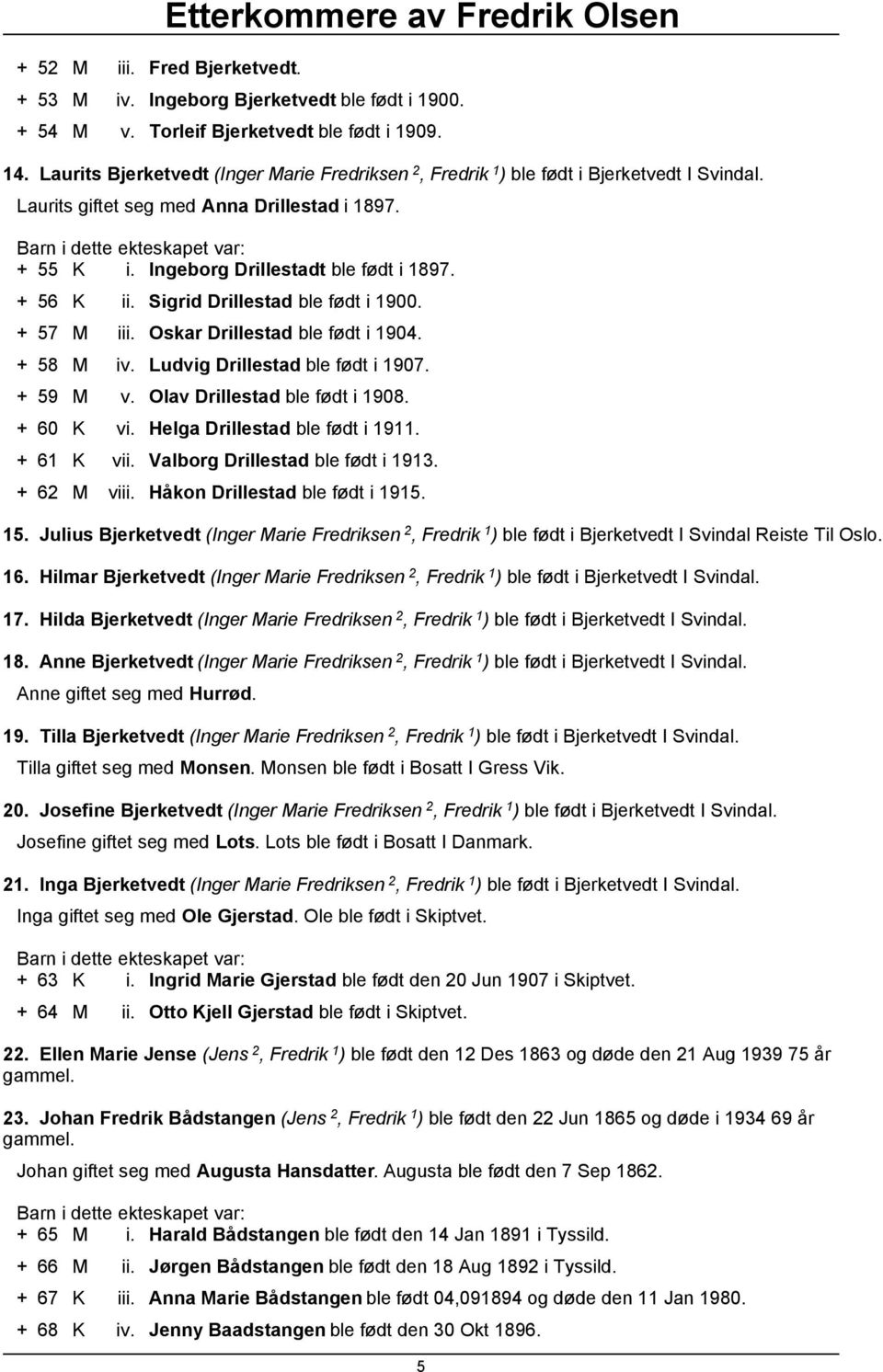 Sigrid Drillestad ble født i 1900. + 57 M iii. Oskar Drillestad ble født i 1904. + 58 M iv. Ludvig Drillestad ble født i 1907. + 59 M v. Olav Drillestad ble født i 1908. + 60 K vi.