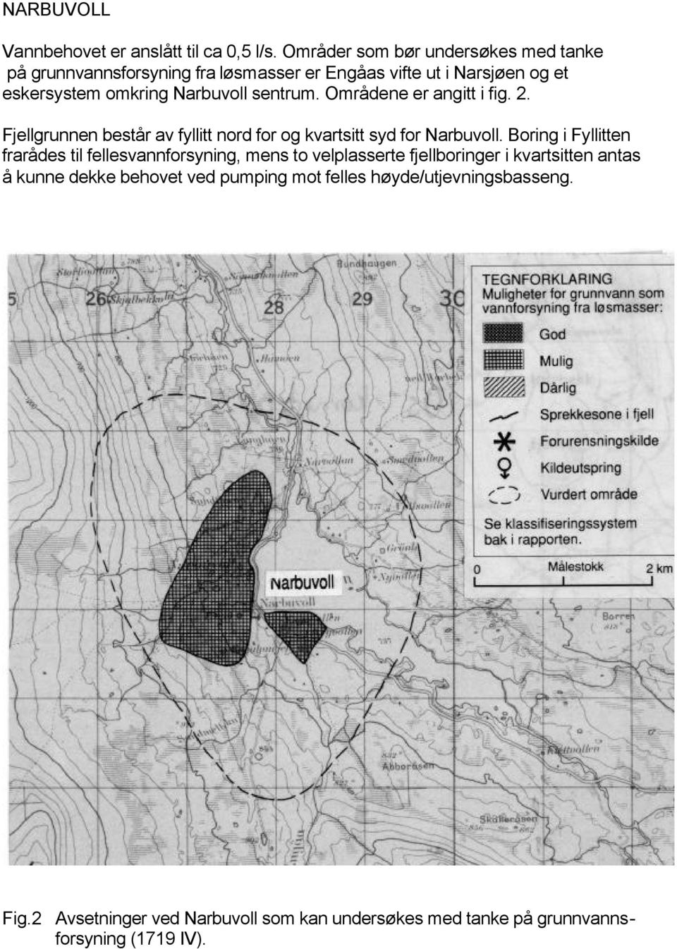 sentrum. Områdene er angitt i fig. 2. Fjellgrunnen består av fyllitt nord for og kvartsitt syd for Narbuvoll.