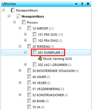 11. Trykk på. 12. Når grunnlaget for trianguleringen er importert er neste skritt er å triangulere det som en ny terrengoverflate.