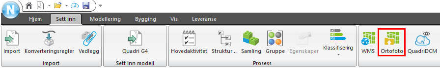 Stå på riktig sted i utforskeren slik som vist: Pek på Sett inn og Ortofoto slik som vist nedenfor: 2. Fyll ut med ønsket navn, f.