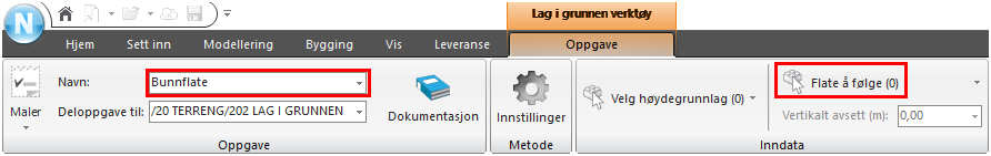 Når en har definert ett lag i grunnen bør en definere en «bunnflate» for resten av modellen for å få samme beskrivelse av lag i grunnen for modelleringsverktøyene (veg, VA, jernbane, ).