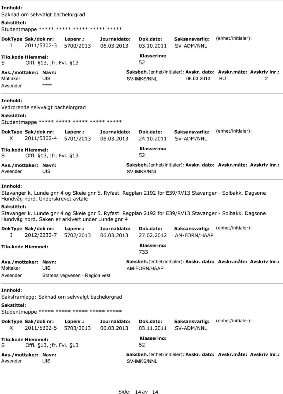 02.2012 AM-FORN/HAAP 733 AM-FORN/HAAP tatens vegvesen - Region vest aksframlegg: øknad om selvvalgt bachelorgrad tudentmappe 2011/5302-5 5703/2013 03.11.2011 V-ADM/NNL V-MK/NNL ide: 14 av 14