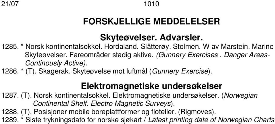 Skyteøvelse mot luftmål (Gunnery Exercise). Elektromagnetiske undersøkelser 1287. (T). Norsk kontinentalsokkel. Elektromagnetiske undersøkelser. (Norwegian Continental Shelf.