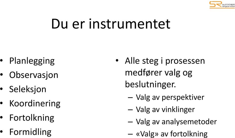 prosessen medfører valg og beslutninger.