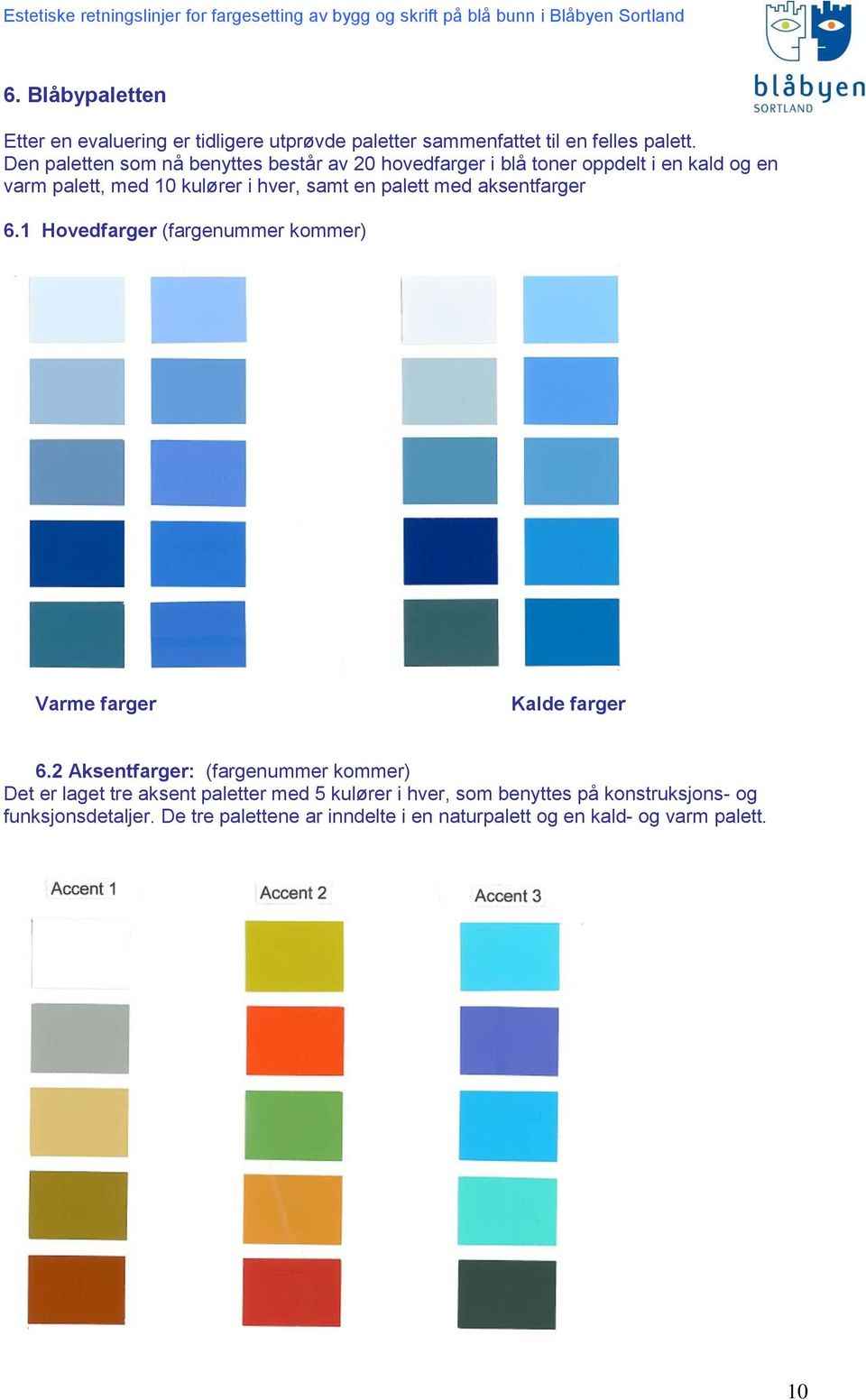 palett med aksentfarger 6.1 Hovedfarger (fargenummer kommer) Varme farger Kalde farger 6.