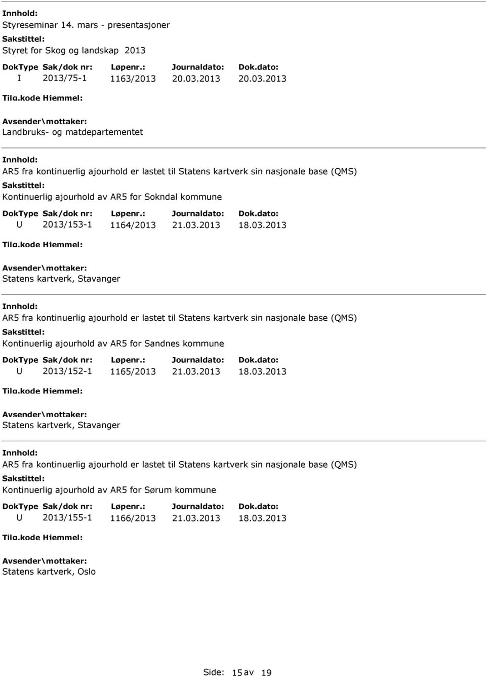 Kontinuerlig ajourhold av AR5 for Sokndal kommune 2013/153-1 1164/2013 Statens kartverk, Stavanger