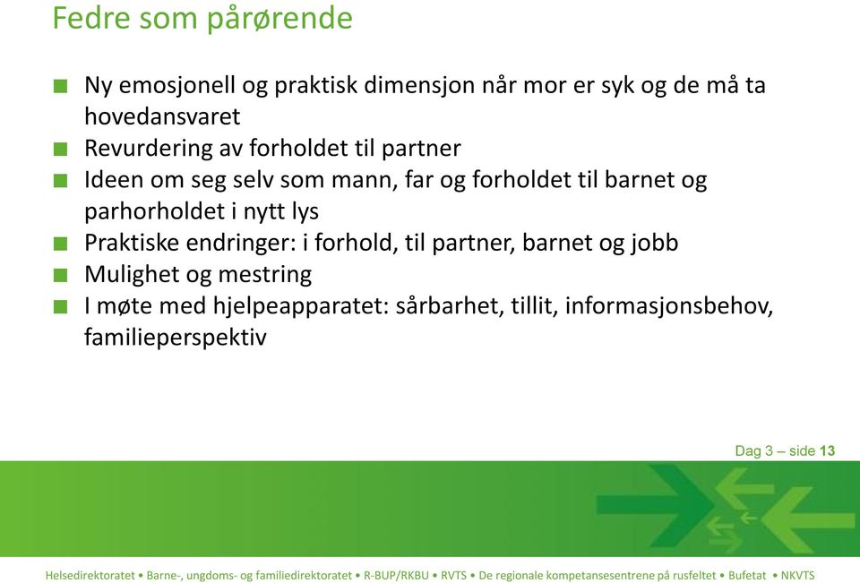 parhorholdet i nytt lys Praktiske endringer: i forhold, til partner, barnet og jobb Mulighet og