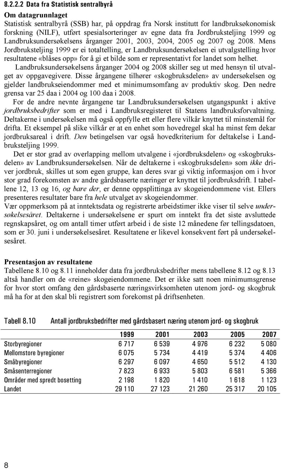 Mens Jordbruksteljing 1999 er ei totaltelling, er Landbruksundersøkelsen ei utvalgstelling hvor resultatene «blåses opp» for å gi et bilde som er representativt for landet som helhet.